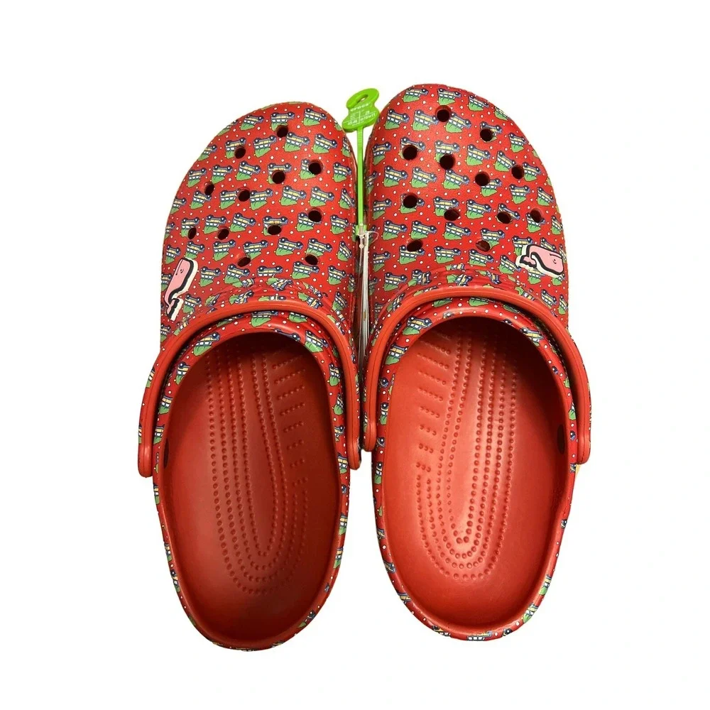 Crocs Vineyard Vines Clogs Mens 11 Red New Holiday Christmas Station Wagon Print